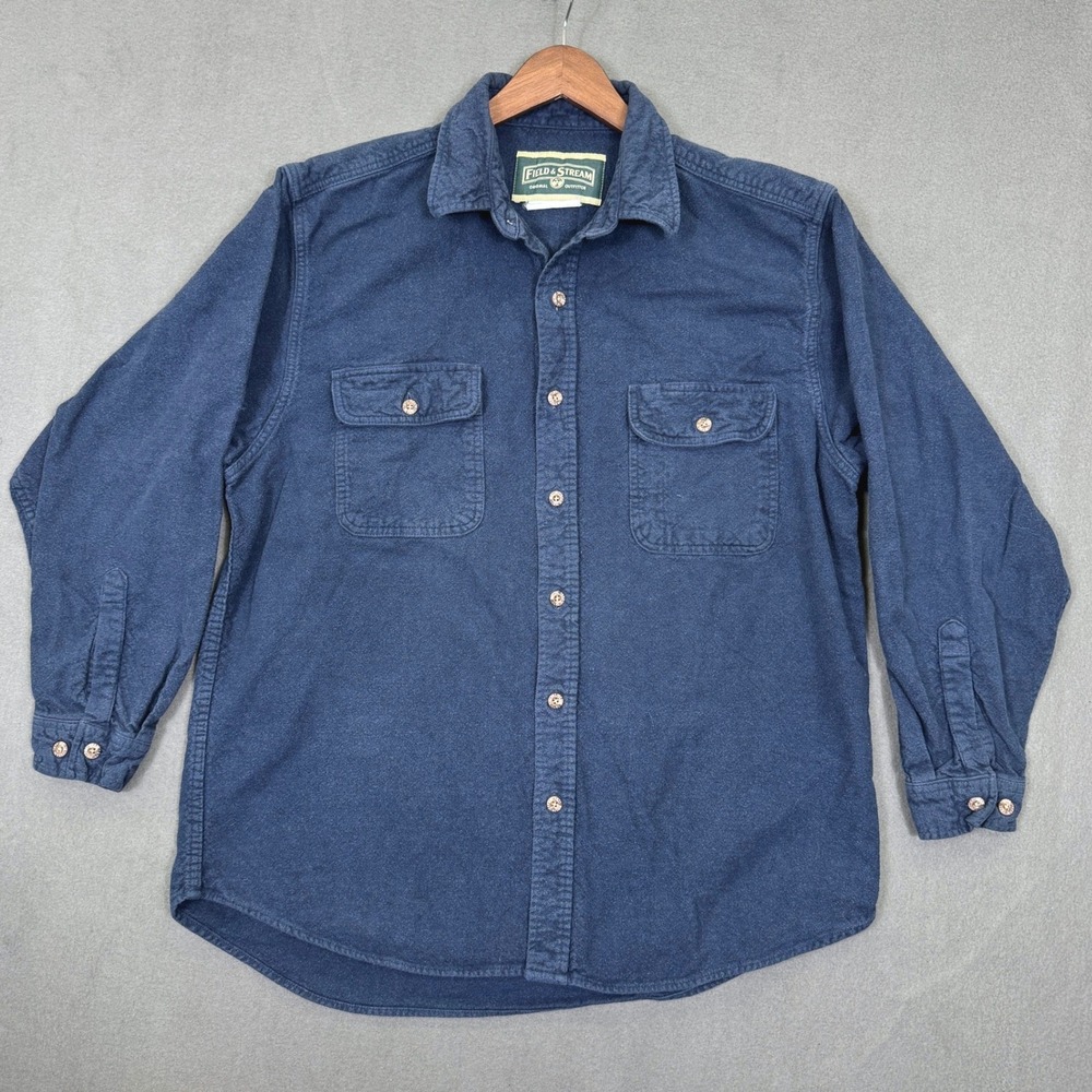 Field and Stream Chamois  Flannel Shirt Men L Blue Cotton Workwear Outdoor Top